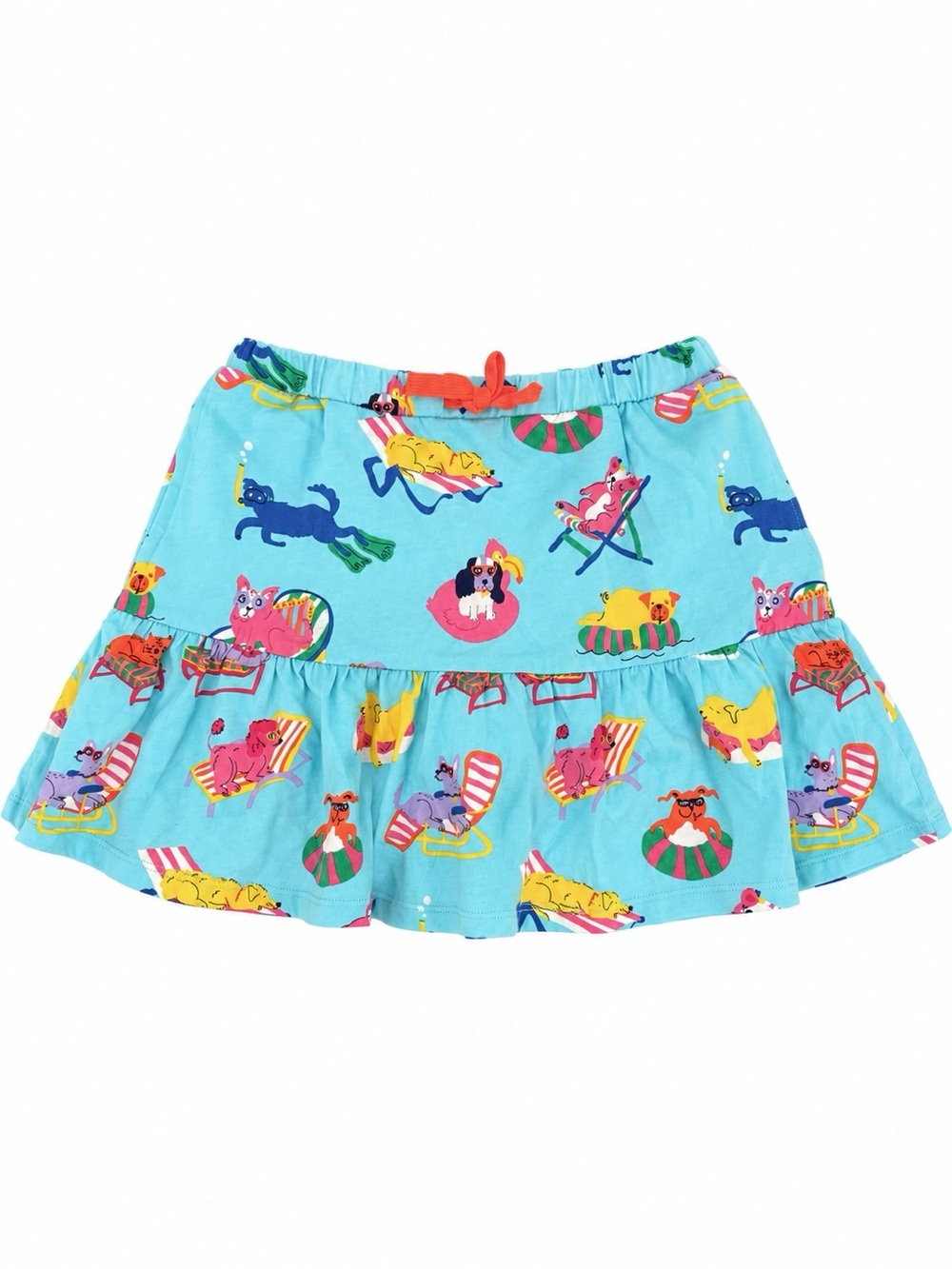 Mini Boden Girls Beach Dogs Ruffle Skirt Turquoise Size 7-8Y